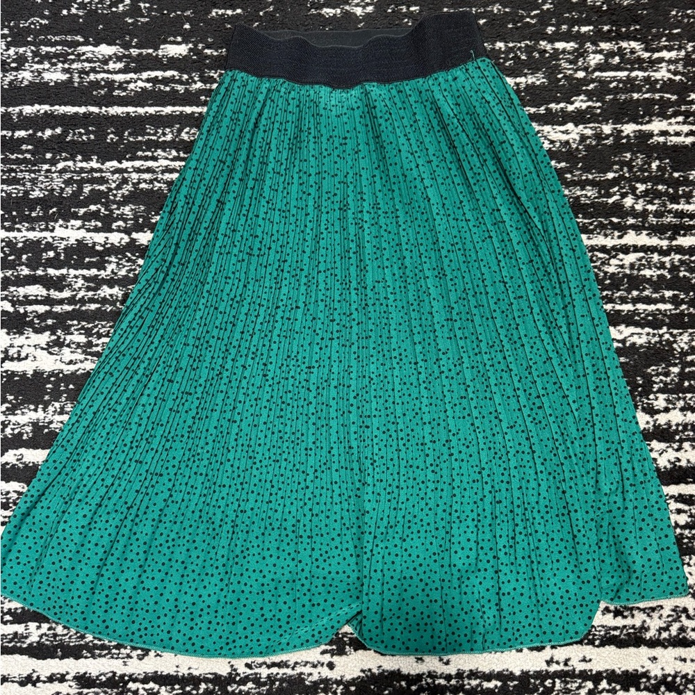 Green and Black Polka Dot Midi Skirt